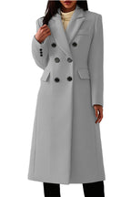 Chouyatou Women's Classic Notched Lapel Double-Breasted Warm Pea Coat Overcoat with Pockets
