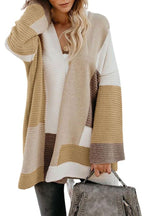 Chouyatou Women's Fall Geometric Color Block Open Front Cardigan Sweater Elegant Casual Oversized Coatigan Coat