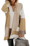 Chouyatou Women's Fall Geometric Color Block Open Front Cardigan Sweater Elegant Casual Oversized Coatigan Coat