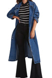 Chouyatou Women's Casual Double Breasted Long Denim Trench Coat Jean Jacket Trenchcoat with Belt Duster Coat
