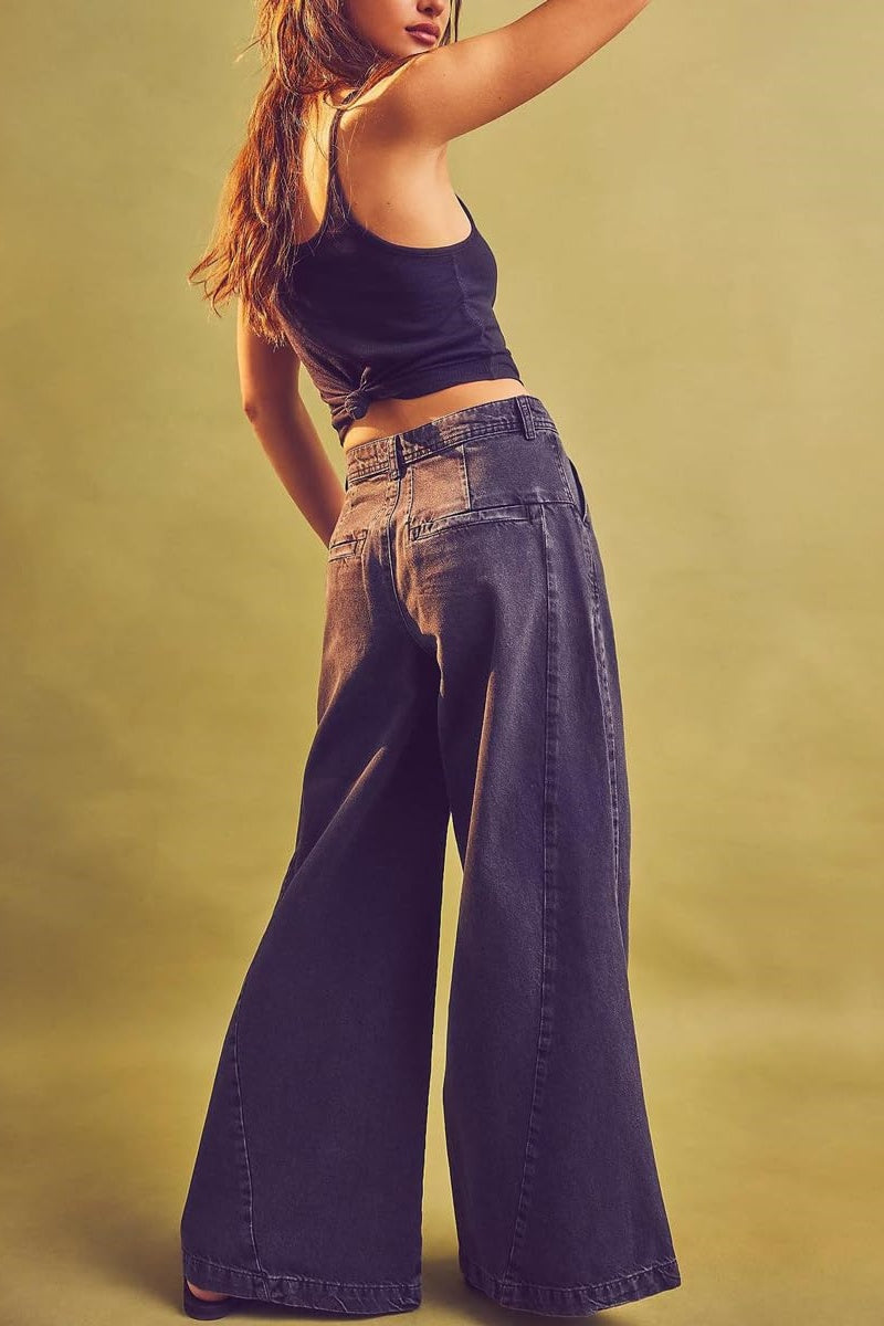 Chouyatou Women's Boyfriend Denim Cargo Pants Y2K Baggy Wide Leg Casual Dressy Jeans Culottes