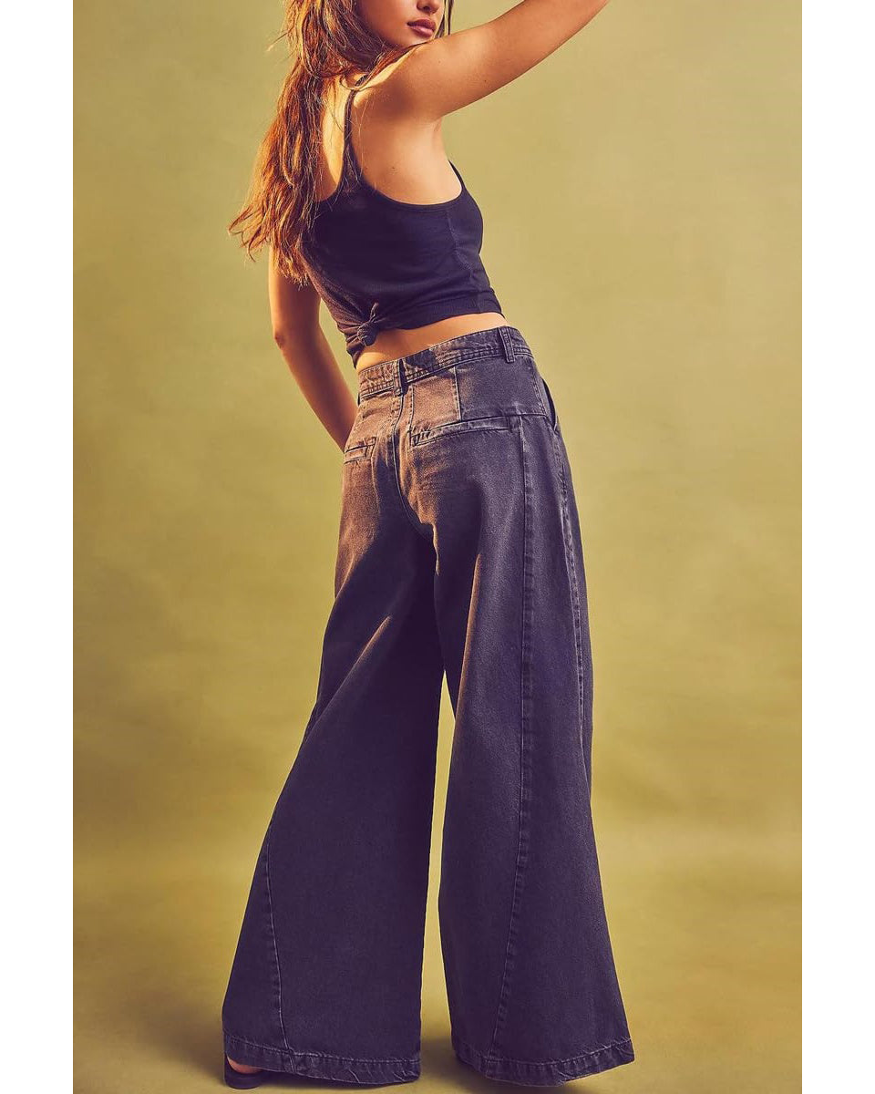 Chouyatou Women's Boyfriend Denim Cargo Pants Y2K Baggy Wide Leg Casual Dressy Jeans Culottes