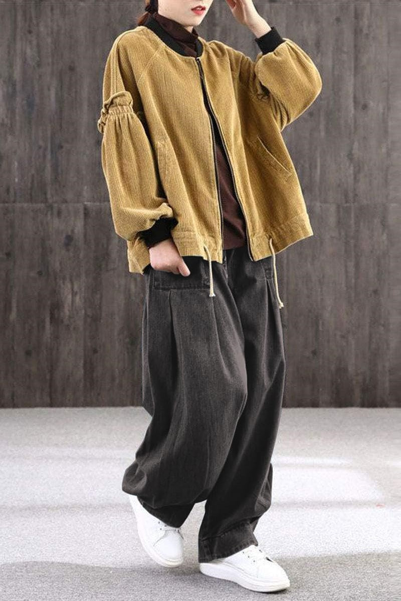 Chouyatou Women's Denim Harem Pants Elastic Waist Pleated Wide Leg Baggy Jeans