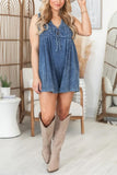 Chouyatou Womens Casual Sleeveless Tie Front Denim Romper Overall Shorts Summer Jean Romper With Pocket