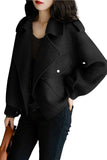 Chouyatou Women Cropped Wool Coats Notched Lapel Pea Coat Open Front Trench Overcoat Jackets with Pockets