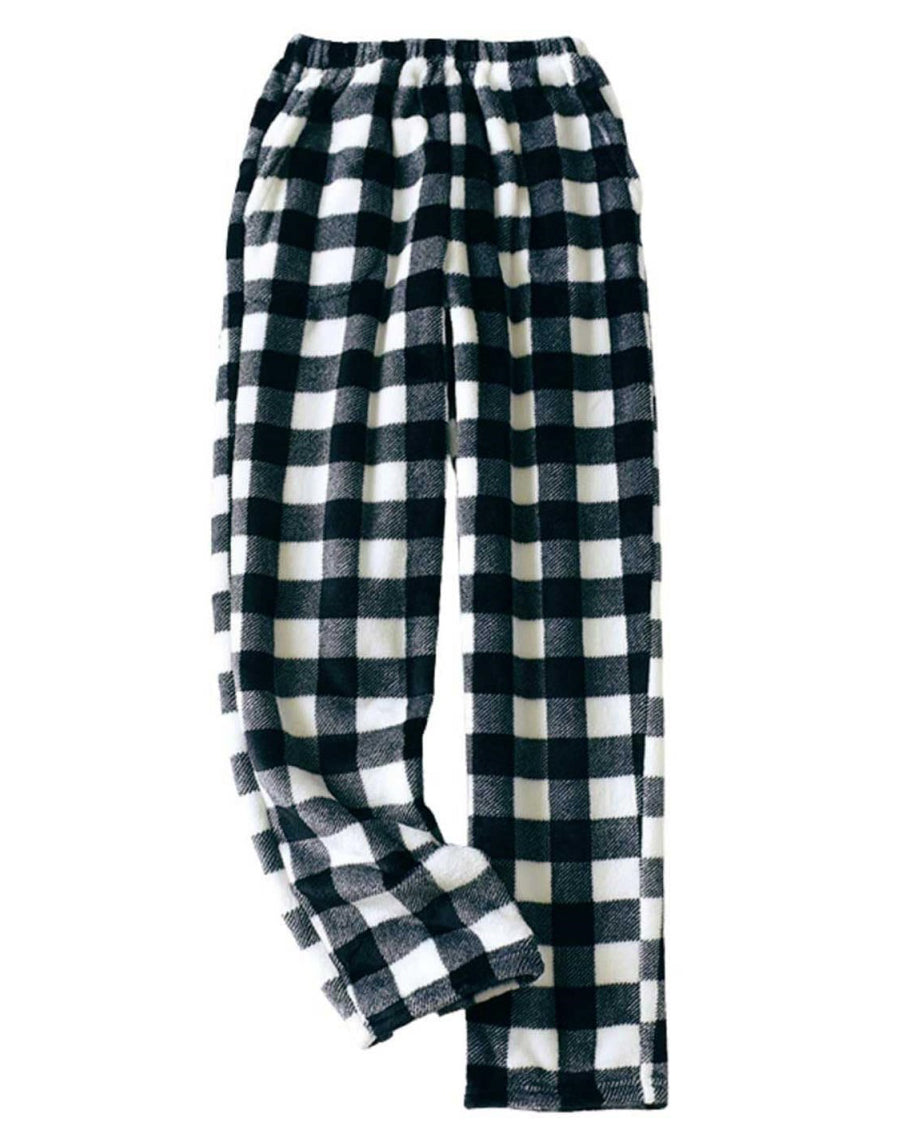 Chouyatou Womens Plaid Fluffy Pajama Pants Fuzzy Fleece Cozy Lounge Pants with Pockets Winter Warm Pj Bottoms