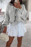 Chouyatou Women's Cute Bow Knot Cardigan Fall Casual Oversized Ribbed Knit Sweater Cardigan Tops