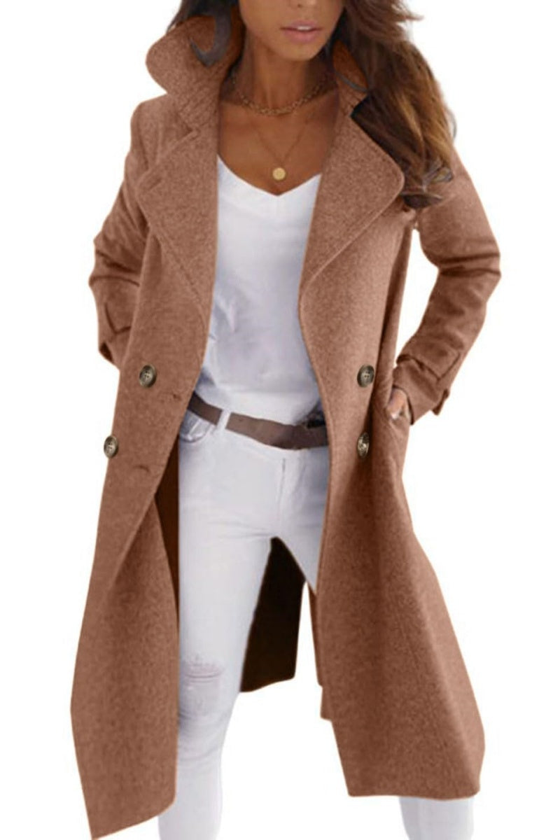 Chouyatou Women Elegant Double Breast Wool Blend Pea Coat Winter Long Coats Jacket Overcoat