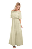 Chouyatou Women's Summer Off Shoulder Ruffle Cotton Dress Short Sleeve Mid Rise Beach Boho Long Maxi Dress