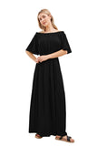 Chouyatou Women's Summer Off Shoulder Ruffle Cotton Dress Short Sleeve Mid Rise Beach Boho Long Maxi Dress