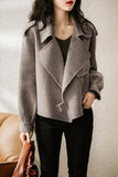 Chouyatou Women Cropped Wool Coats Notched Lapel Pea Coat Open Front Trench Overcoat Jackets with Pockets