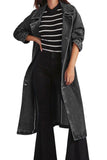 Chouyatou Women's Casual Double Breasted Long Denim Trench Coat Jean Jacket Trenchcoat with Belt Duster Coat