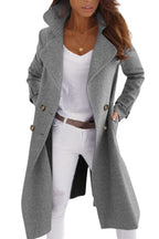 Chouyatou Women Elegant Double Breast Wool Blend Pea Coat Winter Long Coats Jacket Overcoat