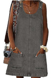 Chouyatou Women's Vintage Distressed Sleeveless Baggy Loose Denim Mini Dress with Pocket