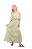 Chouyatou Women's Summer Off Shoulder Ruffle Cotton Dress Short Sleeve Mid Rise Beach Boho Long Maxi Dress