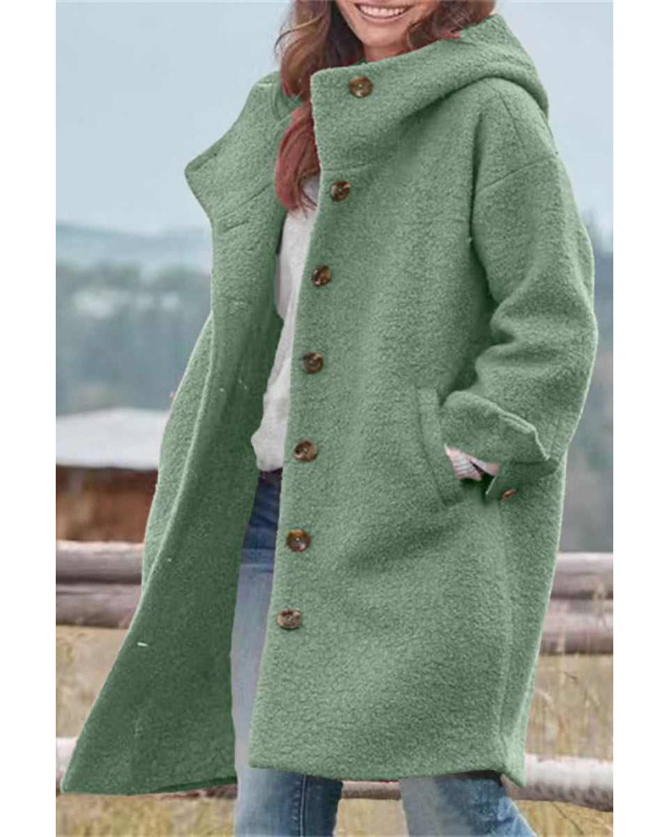 Chouyatou Women's Winter Single Breasted Long Wool Coat with Hood Casual Wool Blend Trench Coat Jacket