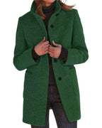 Chouyatou Women Winter Long Pea Coat Wool Blend Stand Collar Single Breast Thicken Blazer Jacket