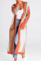 Chouyatou Women's Fall Open Front Color Block Long Cardigan Sweater Coat Casual Vertical Striped Coatigan