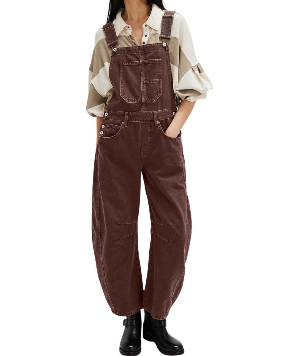 Chouyatou Women Y2k Baggy Barrel Jeans Overalls Wide Leg Denim Pants Bib Overalls Jumpsuit Boyfriend Patchwork Jeans