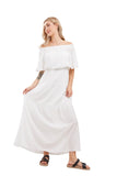 Chouyatou Women's Summer Off Shoulder Ruffle Cotton Dress Short Sleeve Mid Rise Beach Boho Long Maxi Dress