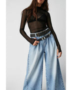 Chouyatou Women's Boyfriend Denim Cargo Pants Y2K Baggy Wide Leg Casual Dressy Jeans Culottes