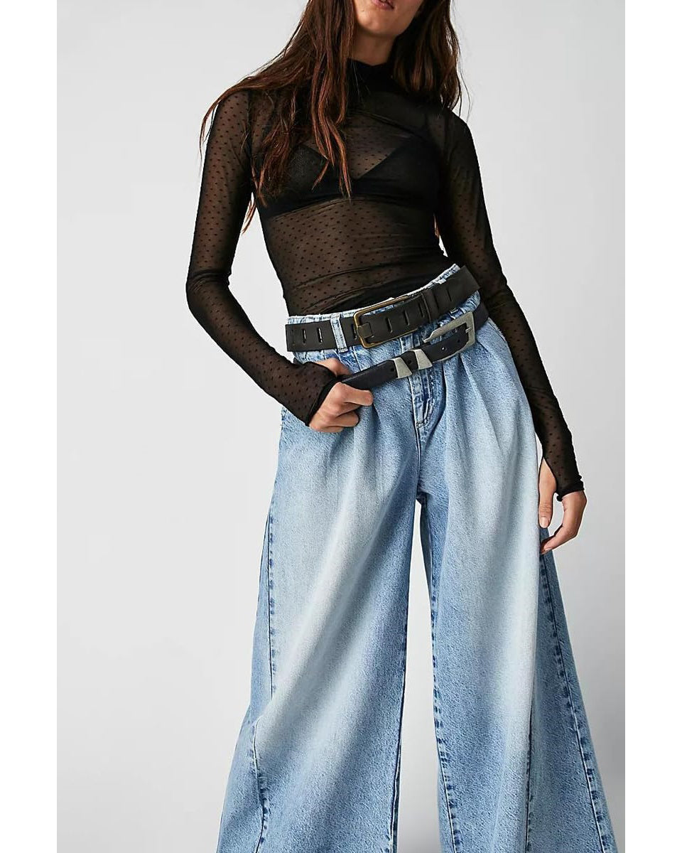 Chouyatou Women's Boyfriend Denim Cargo Pants Y2K Baggy Wide Leg Casual Dressy Jeans Culottes