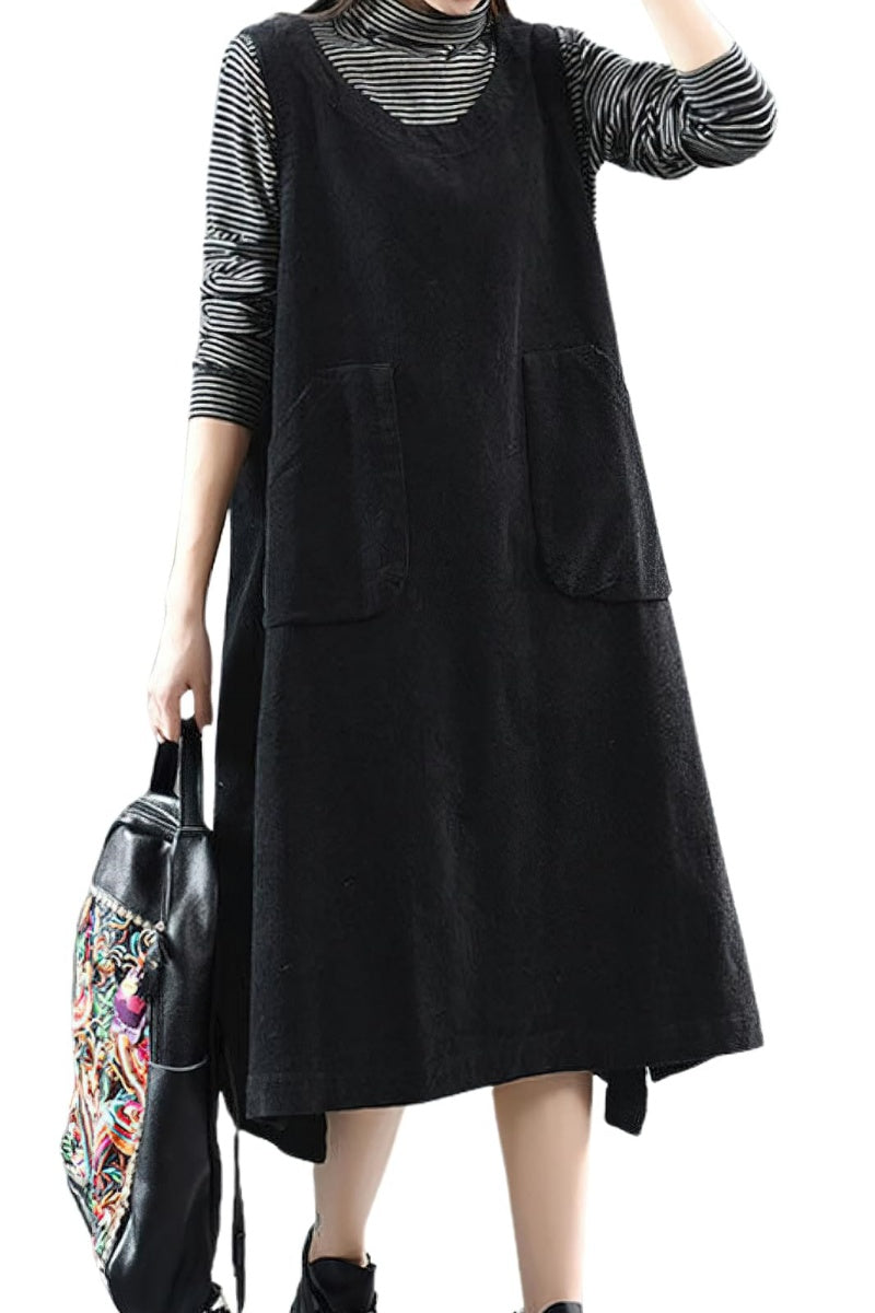 Chouyatou Women Fall Winter Sleeveless Corduroy Overall Dress Jumper M CHOUYATOU Chouyatou Women Fall Winter Sleeveless Corduroy Overall Dress Jumper M CHOUYATOU
