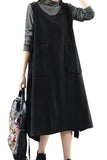 Chouyatou Women Fall Winter Sleeveless Corduroy Overall Dress Jumper Midi Babydoll Tank Dress with Pocket