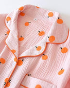 VCTOPS Womens Cotton Gauze Sleepwear  Pajama Set Long Sleeve Button Up Shirt and Pants 2 Piece Cute Printed Pj Set