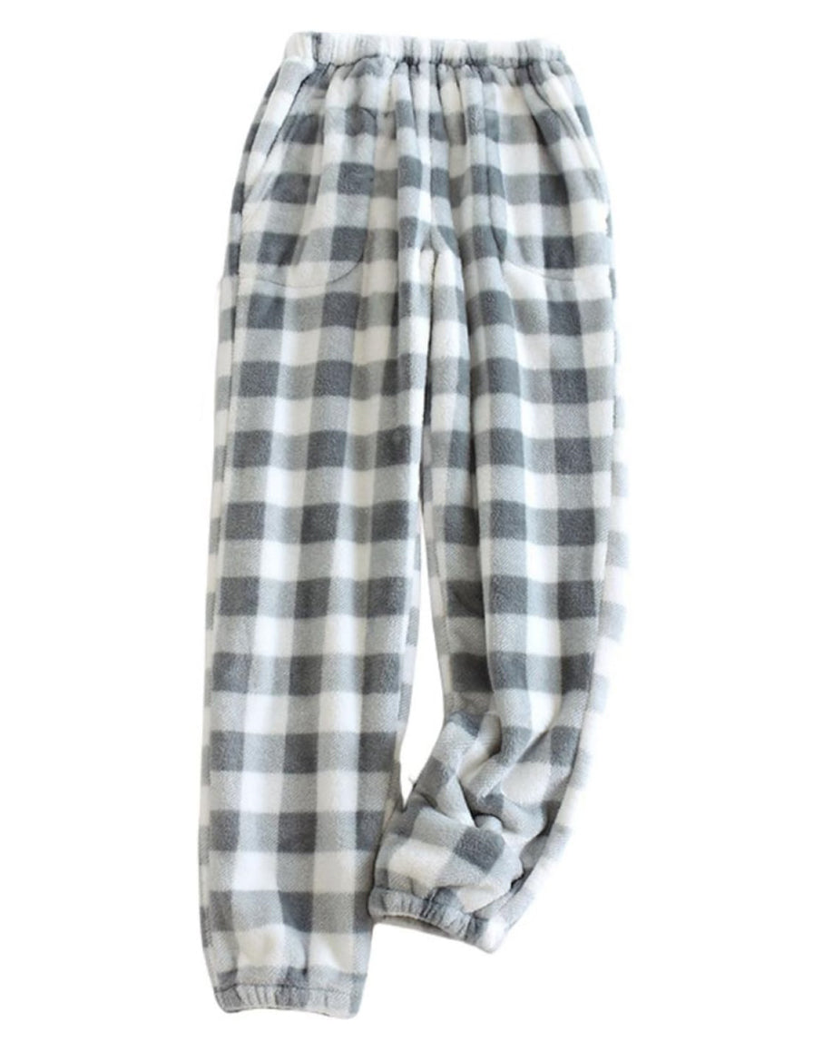 Chouyatou Womens Plaid Fluffy Pajama Pants Fuzzy Fleece Cozy Lounge Pants with Pockets Winter Warm Pj Bottoms