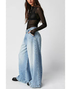Chouyatou Women's Boyfriend Denim Cargo Pants Y2K Baggy Wide Leg Casual Dressy Jeans Culottes