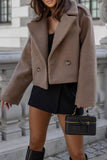 Chouyatou Women Crop Pea Coat Wool Blend Office Work Lapel Collar Short Winter Jacket Trench Coat