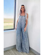 Chouyatou Denim Overalls for Women Casual Adjustable Straps Wide Leg Raw Hem Jeans Bib Overalls Jumpsuits