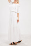 Chouyatou Women's Summer Off Shoulder Ruffle Cotton Dress Short Sleeve Mid Rise Beach Boho Long Maxi Dress