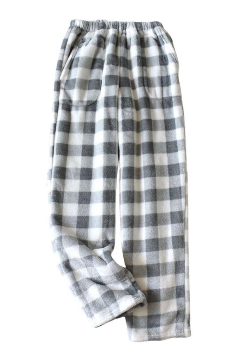 Chouyatou Womens Plaid Fluffy Pajama Pants Fuzzy Fleece Cozy Lounge Pants with Pockets Winter Warm Pj Bottoms