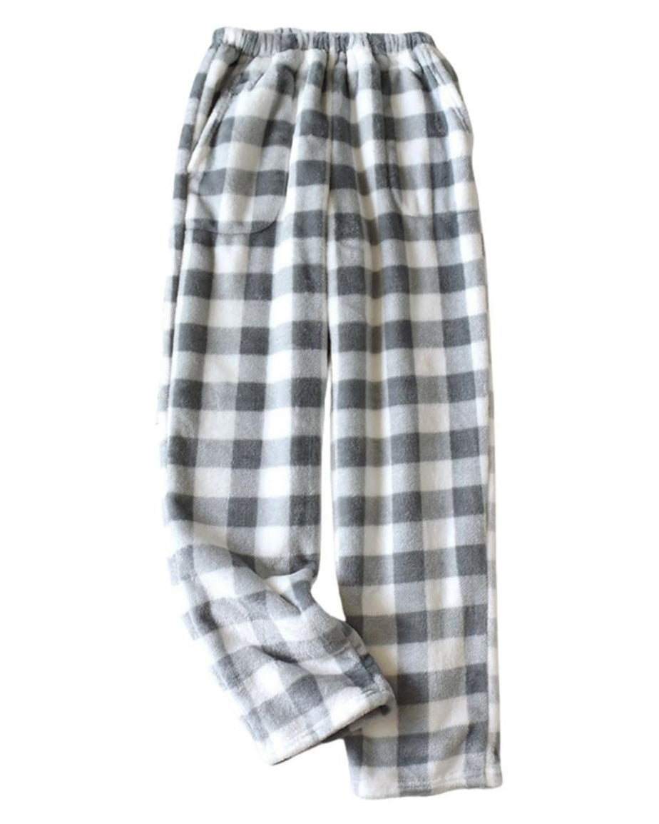 Chouyatou Womens Plaid Fluffy Pajama Pants Fuzzy Fleece Cozy Lounge Pants with Pockets Winter Warm Pj Bottoms