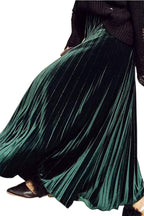 Chouyatou Women's Fall Winter High Wasit Ankle Length Velvet Maxi Long Pleated Skirt