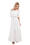 Chouyatou Women's Summer Off Shoulder Ruffle Cotton Dress Short Sleeve Mid Rise Beach Boho Long Maxi Dress