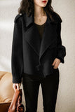 Chouyatou Women Cropped Wool Coats Notched Lapel Pea Coat Open Front Trench Overcoat Jackets with Pockets