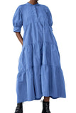 Chouyatou Women's Summer Puff Sleeve Maxi Tiered Babydoll Dress Casual A-Line Swing Long Shirt Dress