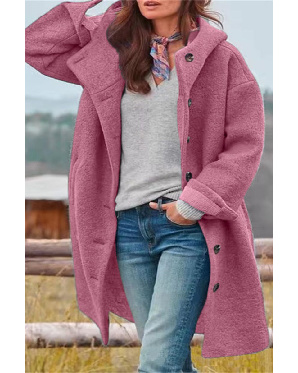 Chouyatou Women's Winter Single Breasted Long Wool Coat with Hood Casual Wool Blend Trench Coat Jacket