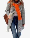 Chouyatou Women's Color Block Striped Hooded Cardigan Sweaters Button Down Long Coatigan Jackets with Pockets