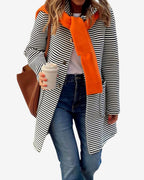 Chouyatou Women's Color Block Striped Hooded Cardigan Sweaters Button Down Long Coatigan Jackets with Pockets