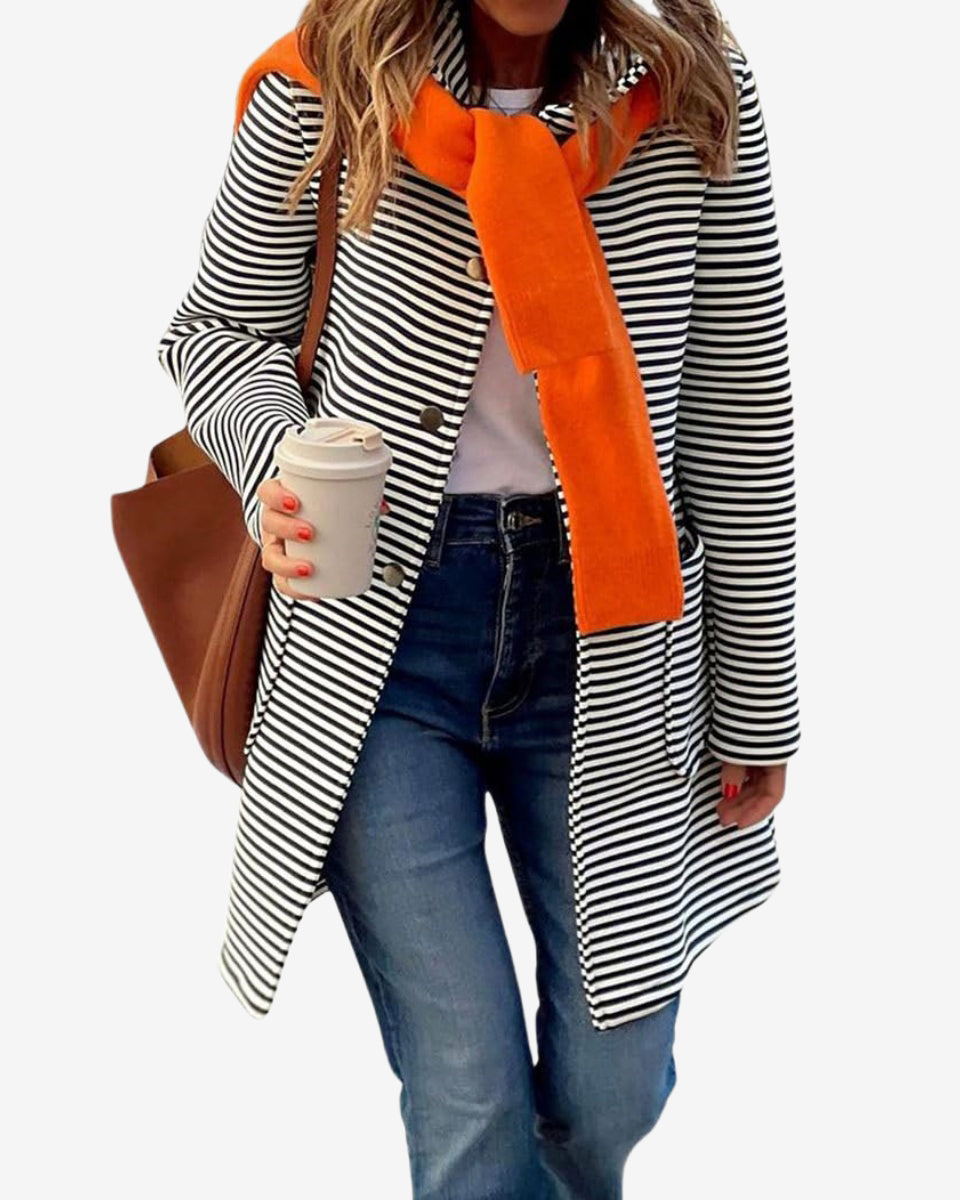 Chouyatou Women's Color Block Striped Hooded Cardigan Sweaters Button Down Long Coatigan Jackets with Pockets