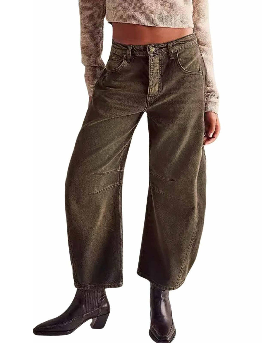 Chouyatou Barrel Jeans Women Wide Leg Cropped Jeans Y2k Mid Rise Baggy Jeans Boyfriend Denim Pants Harem Pants
