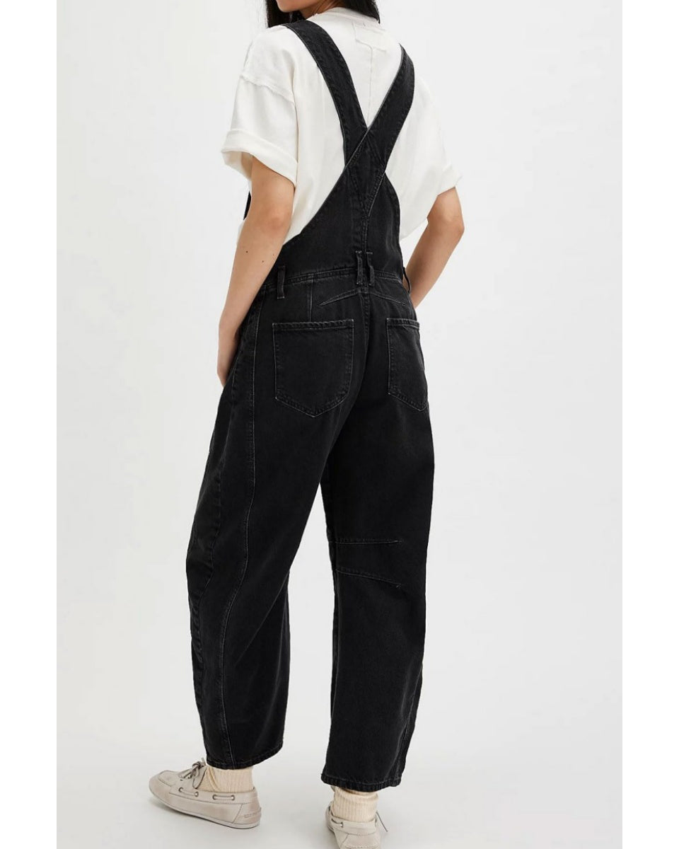 Chouyatou Women Y2k Baggy Barrel Jeans Overalls Wide Leg Denim Pants Bib Overalls Jumpsuit Boyfriend Patchwork Jeans