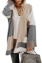 Chouyatou Women's Fall Geometric Color Block Open Front Cardigan Sweater Elegant Casual Oversized Coatigan Coat