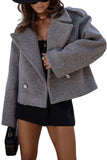 Chouyatou Women Crop Pea Coat Wool Blend Office Work Lapel Collar Short Winter Jacket Trench Coat