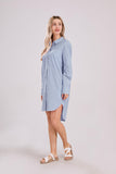 Chouyatou Women's Casual Loose Long Sleeve Striped Button Down Mini Shirts Dress with Pocket