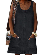 Chouyatou Women's Vintage Distressed Sleeveless Baggy Loose Denim Mini Dress with Pocket